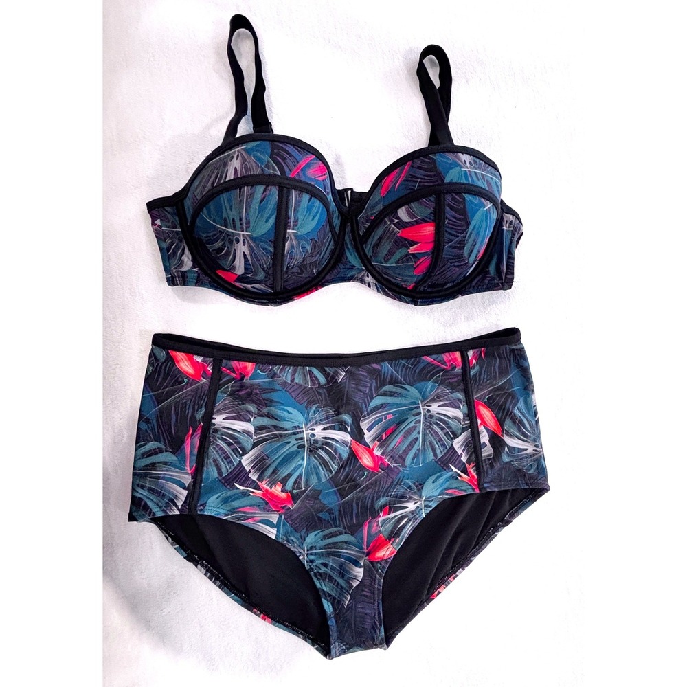 SwimsuitsForAll Tropical Underwire Bikini High Waist Sz 20 Pin Up Rockabilly